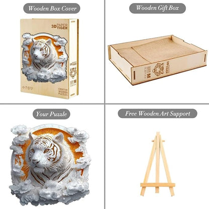 Wooden Puzzles Adults, 3D Paper Tiger Wooden Puzzles 200 Pieces, Unique Animal - Image 4