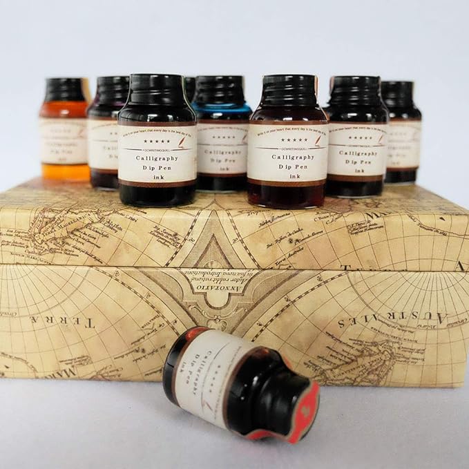 GC QUILL Dip Pen Ink, 10 Colors Fountain Dip Pen Ink Set Non-Carbon Drawing - Image 4