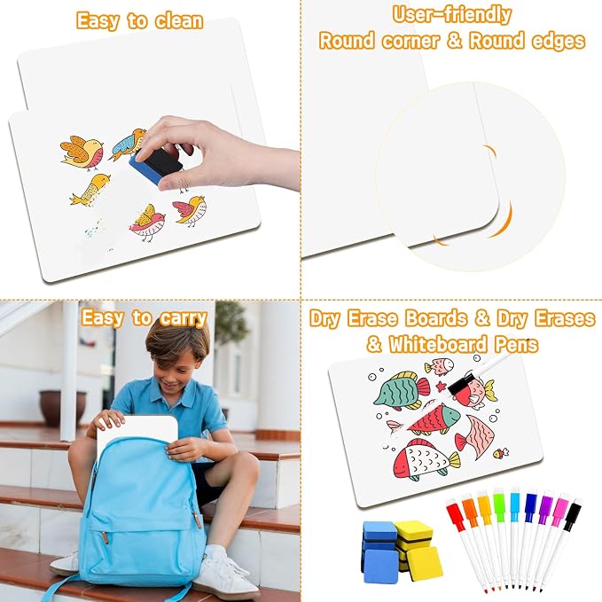 6 Pack Dry Erase Boards Classroom Pack Mini White Boards 9" x12”, Double Sided - Image 4
