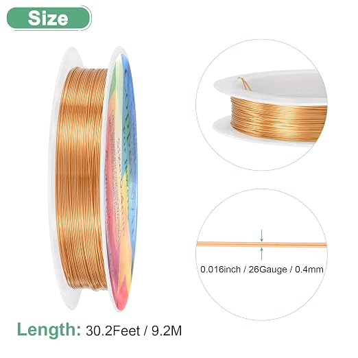 0.4 mm/26 Gauge Copper Wire for Jewelry Making, 30.2FT Copper Beading Craft - Image 3