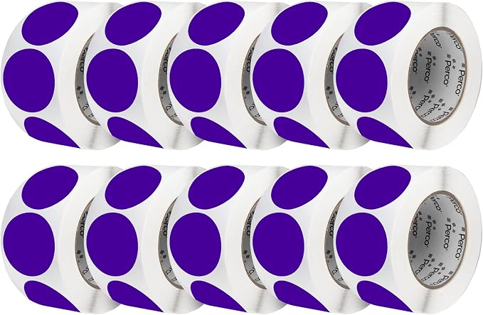 Perco Purple 3-Inch Perforated Circle Dot Sticker Labels — 10 Rolls, 000 Round by Perco