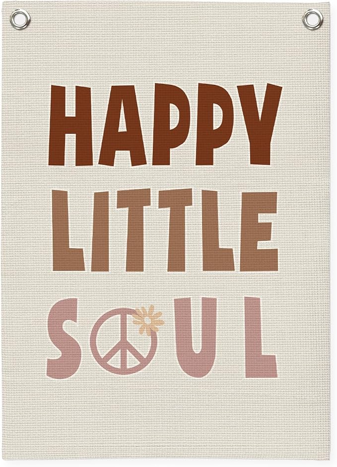 Nursery Wall Decor, Kids Room Decor, Happy Little Soul Linen Canvas Banner by Unknown