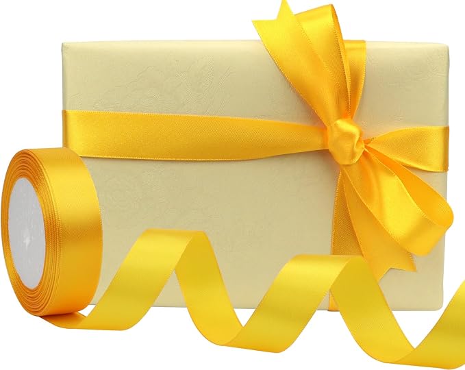 Yellow Solid Satin Ribbon 1 Inch 25 Yards Solid Polyester Fabric Ribbon - Image 5