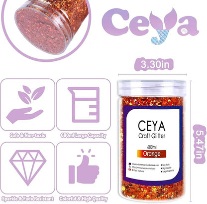 Ceya Holographic Chunky Glitter, 1 LB/ 16OZ Laser Orange Bulk Craft Glitter - Image 4