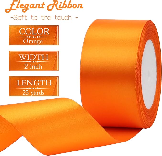 Orange Solid Satin Ribbon 2 Inch 25 Yards Solid Polyester Fabric Ribbon - Image 3