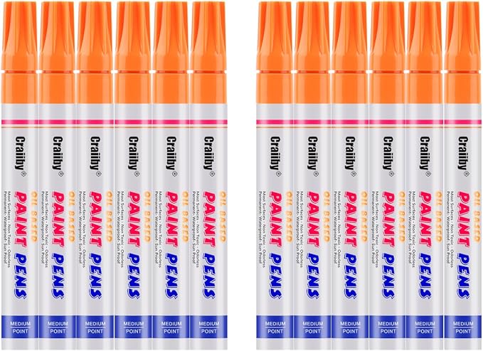 Orange Paint Markers, 12 Pack Oil-Based Waterproof Quick Dry Permanent Paint by Craiiby