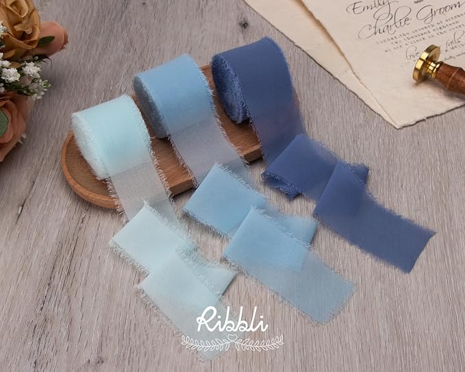 Ribbli Chiffon Ribbon 1.5 inch x 30 Yard Handmade Silk Ribbon, Light Blue/Baby - Image 6