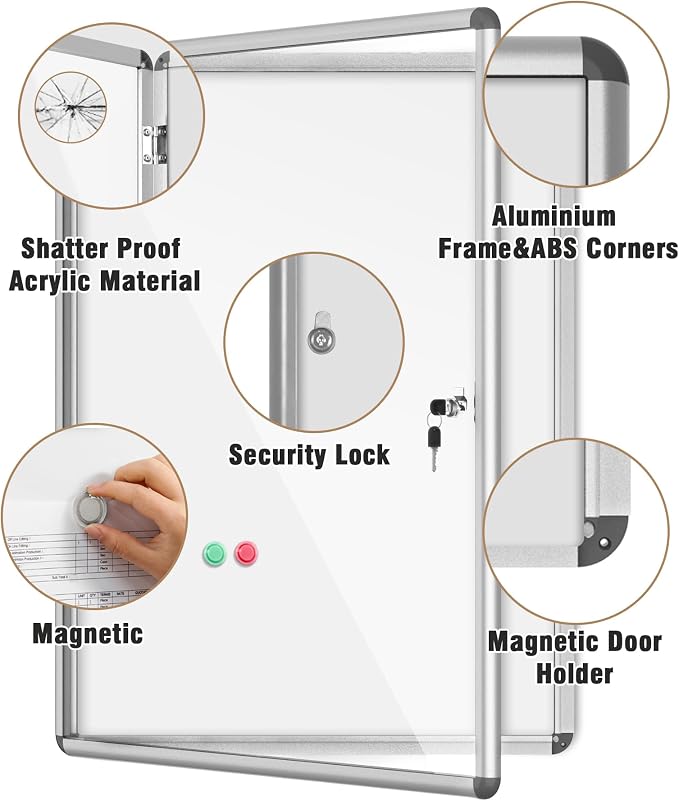 38"x28" Enclosed Bulletin Board, Lockable Weather-Resistant Aluminum Noticeboard - Image 3
