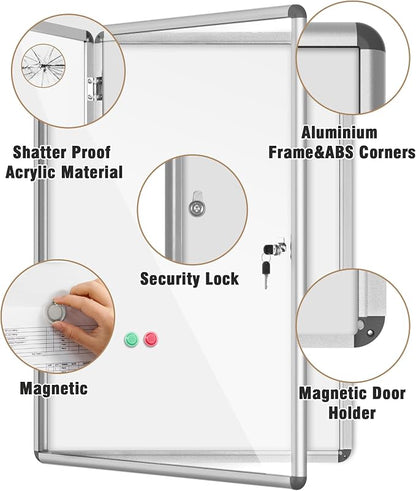 38"x28" Enclosed Bulletin Board, Lockable Weather-Resistant Aluminum Noticeboard - Image 3