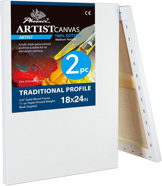 PHOENIX 18x24 Inch 2 Pack Artist Canvas by PHOENIX