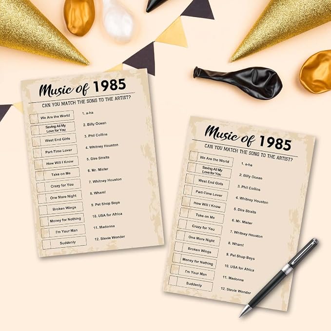 QUPT 40th Birthday Party Games, Music of 1985 Games, Birthday Party Supplies - Image 5