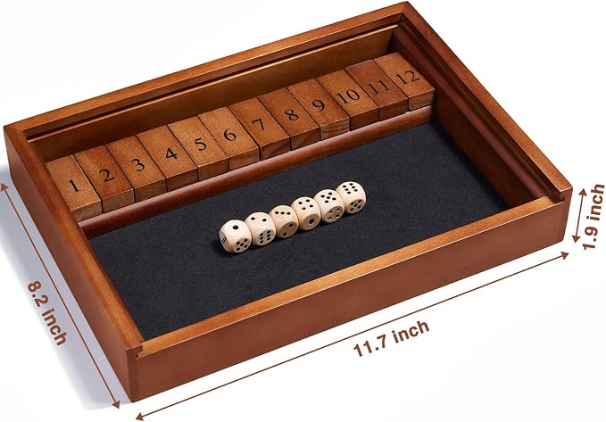 VAMSLOVE Shut The Box Dice Game Wooden Board Table Math Game - Image 2