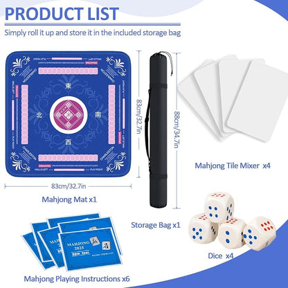 Mahjong Mat with Rules for Table with 6 Mahjong Playing Instructions, 4 Mahjong - Image 2