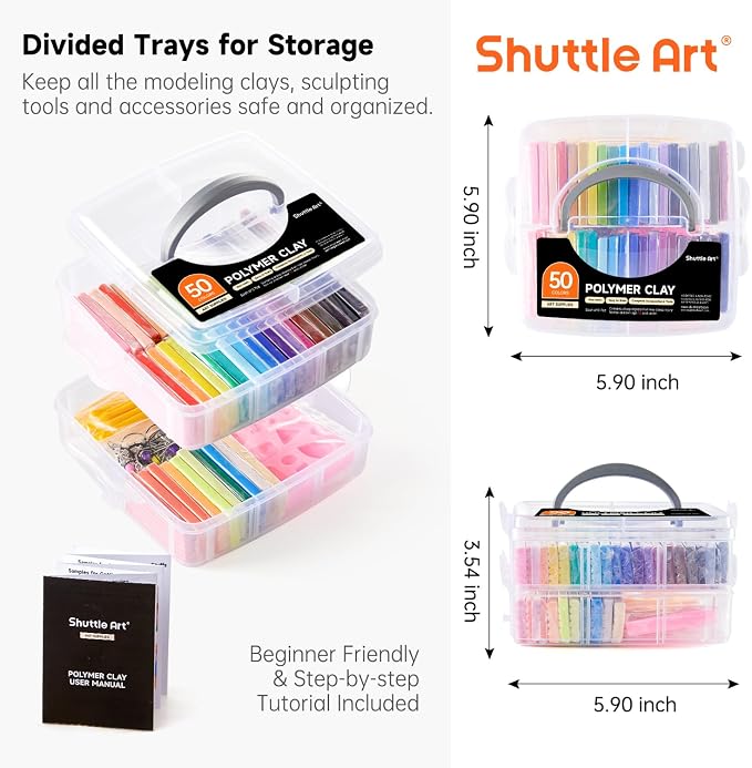 Shuttle Art Polymer Clay Kit, 50 Colors, Soft Oven Clay Kit, 19 Carving Tools - Image 9