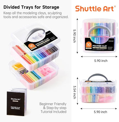 Shuttle Art Polymer Clay Kit, 50 Colors, Soft Oven Clay Kit, 19 Carving Tools - Image 9