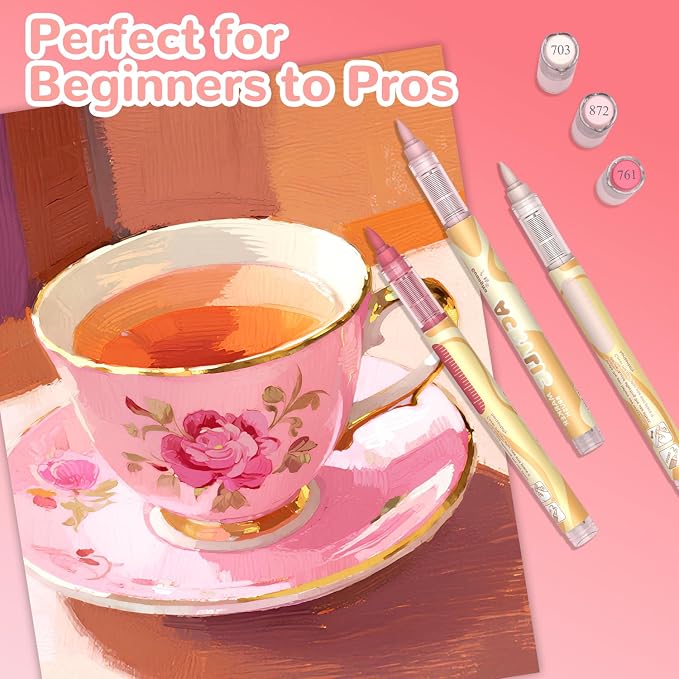 Guangna 12 Pink Skin Series Acrylic Paint Markers Set, Brush Tip Acrylic Paint - Image 7