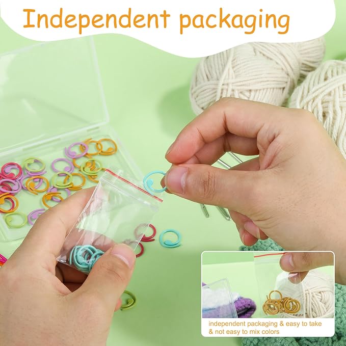 Lokunn 50 Pcs Metal Stitch Markers, 5 Color Helical-Shaped Crochet Markers Ring - Image 3