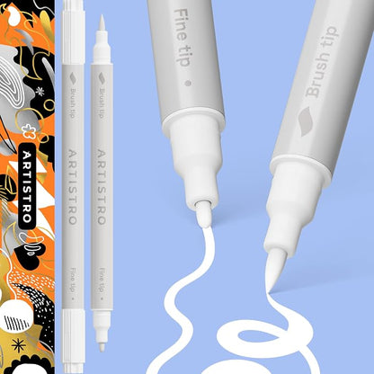 ARTISTRO 2 White Dual-Tip Acrylic Paint Pens by ARTISTRO