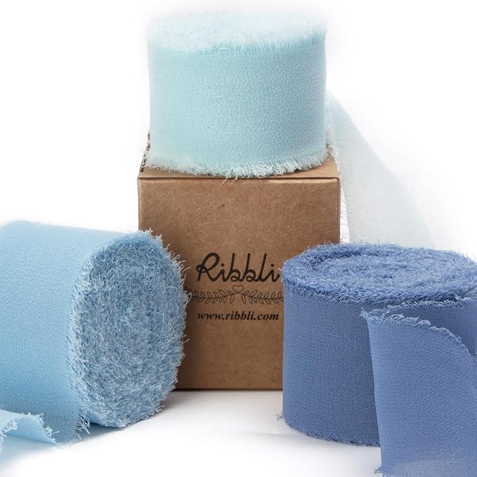 Ribbli Chiffon Ribbon 1.5 inch x 30 Yard Handmade Silk Ribbon, Light Blue/Baby by Ribbli