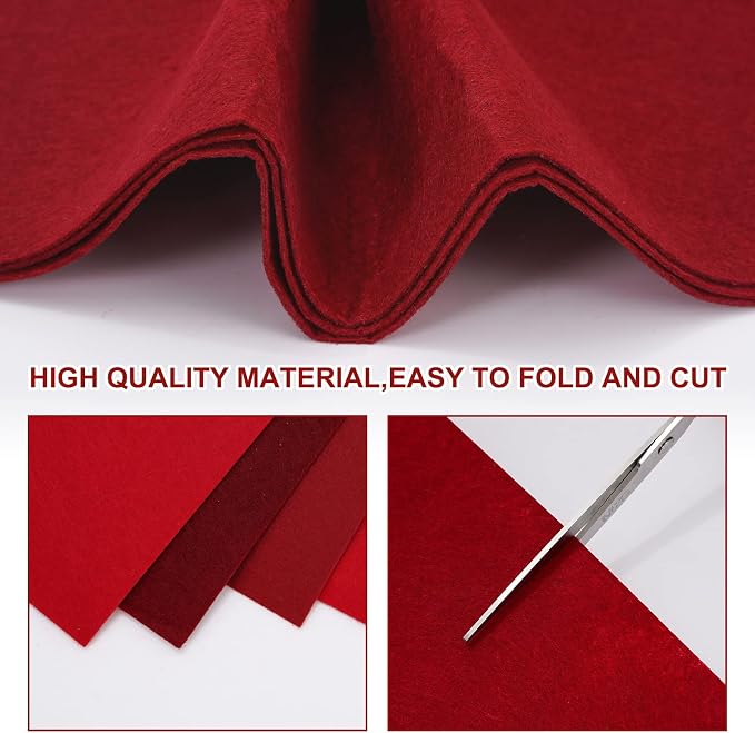 Whaline 18Pcs Felt Fabric Sheets Soft Thick Assorted Red Craft Felt Pack - Image 3