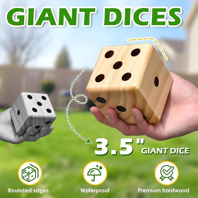 ropoda 3.5" Giant Wooden Yard Dice Set - Image 6