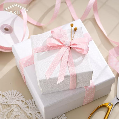 Polka Dot Grosgrain Ribbon 3/8 Inch, 25 Yards Spool Pink and White Dot Craft - Image 3