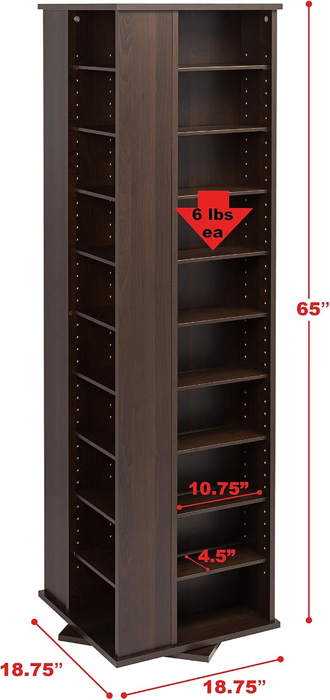 Prepac 4 Revolving Display Cabinet Media Storage, Large Four-Sided Spinning - Image 3