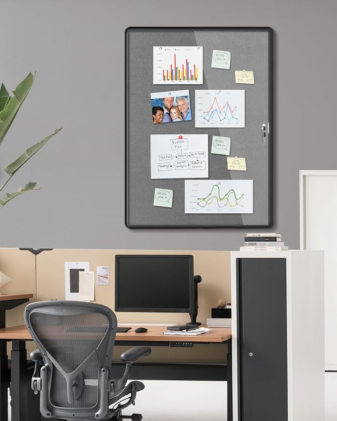 38"x28" Enclosed Bulletin Board, Lockable Weather-Resistant Aluminum Cork - Image 2