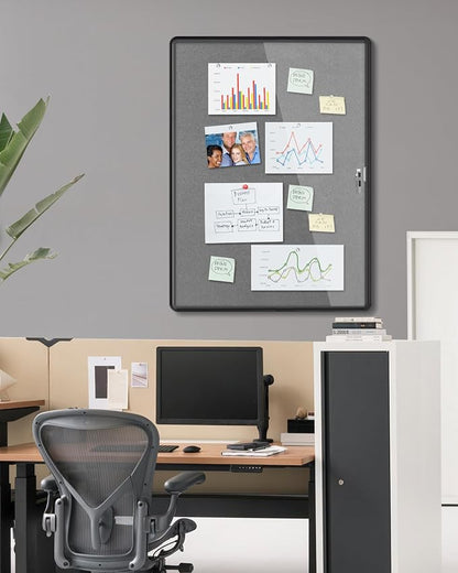 38"x28" Enclosed Bulletin Board, Lockable Weather-Resistant Aluminum Cork - Image 2