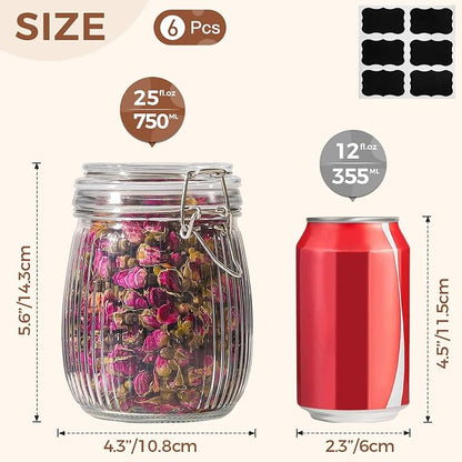 ComSaf Airtight Glass jar with lid 26oz Set of 6, Glass Storage Containers with - Image 2