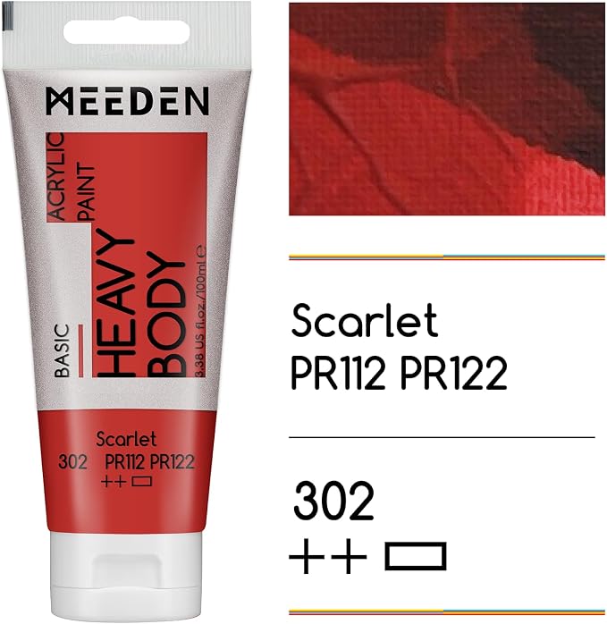 MEEDEN Acrylic Paint Scarlet Red: Bundled - 100ml/3.38oz x 2 Bulk Heavy Body - Image 2