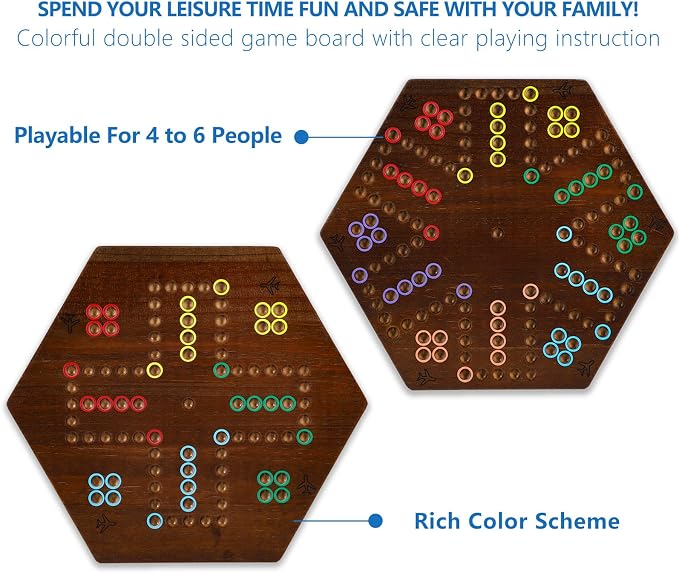 Wahoo Marble Board Game Thicken Wood 4 and 6 Players Fast Track Board Game 2 - Image 2