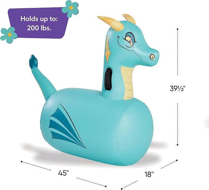 Hearthsong Hop N Go Inflatable Blue Dragon Bouncy Riding, Hopping Toys - Image 5
