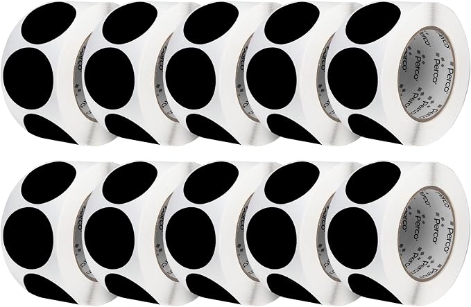 Perco Black 3-Inch Perforated Circle Dot Sticker Labels — 10 Rolls, 000 Round by Perco