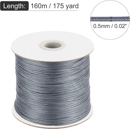 MECCANIXITY Waxed Polyester Cord 0.5mm 175 Yard Dark Grey - Image 2