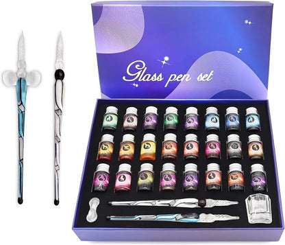 Glass Dipped Pen Ink Set Handmade Crystal Calligraphy Pen by ASXMA