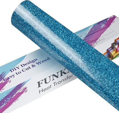 FUNKAKA Glitter Blue HTV Heat Transfer Vinyl Rolls by FUNKAKA