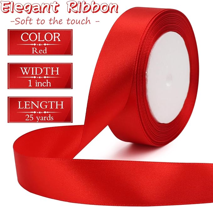 Red Solid Satin Ribbon 1 Inch 25 Yards Solid Polyester Fabric Ribbon - Image 2