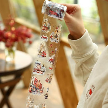 PET Tape Stickers for Journaling, 6 Rolls Transparent Street Landscape Stickers - Image 4