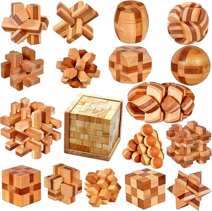 18 Pack Wooden Brain Teaser Puzzles Stress Relief Toys Wooden Burr Puzzles by Ahyuan