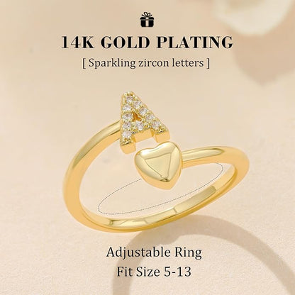 Gold Initial Rings for Women Girls, Dainty 14K Gold Plated Adjustable Initial - Image 6