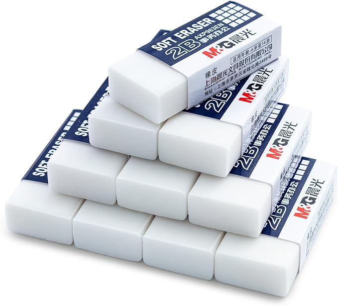 M&G 24 Pack Erasers Pencil Erasers, 2B White Rubber Eraser Rectangular Bulk by MG