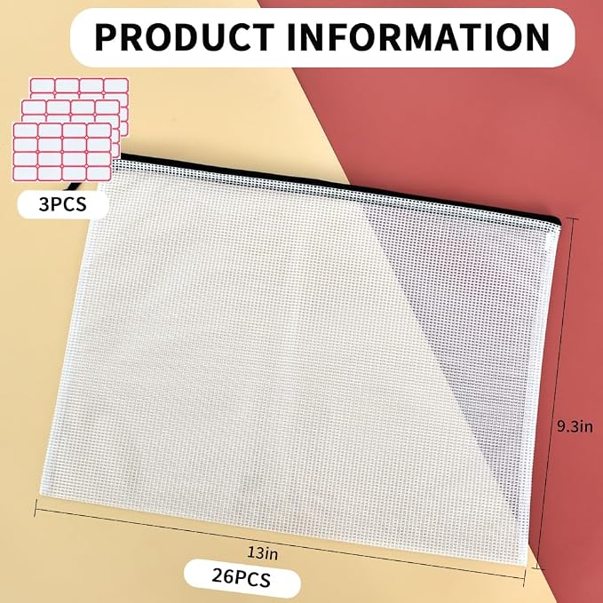 Vuzvuv 26pcs A4 Size 13"x 9.3" Mesh Zipper Pouch Zipper Bags, Document File - Image 2