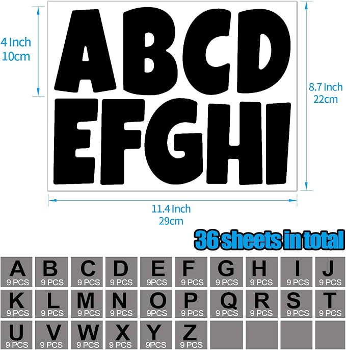 Bemeol Letter Stickers 351 Pieces 4 Inch Bulletin Board Letters Alphabet Cutout - Image 2