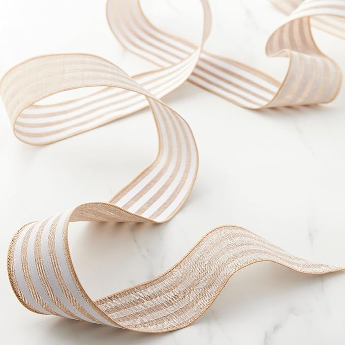 Burlap Ribbon Wired, Farmhouse Rustic White Stripe Ribbon - Image 5