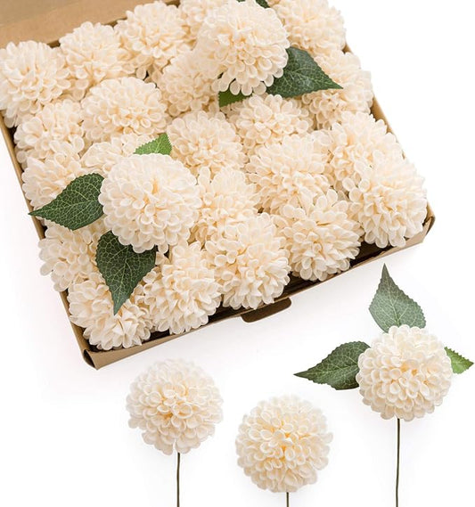 Ling's moment Cream Dahlia Foam Artificial Flowers Real Touch Faux Fake Flower by LingsMoment