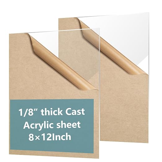 2 Pack Clear Acrylic Sheets for Laser Cutting 1/8inch Thick 8×12in Plexiglass by Polvtor