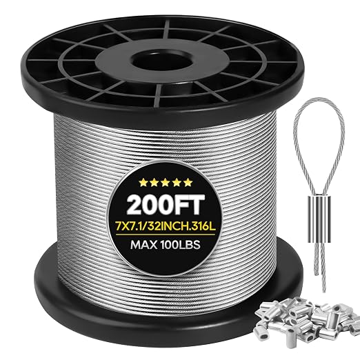 316 Stainless Steel Cable, 200FT 1/32IN Wire Rope 7 * 7 Strand by Unknown