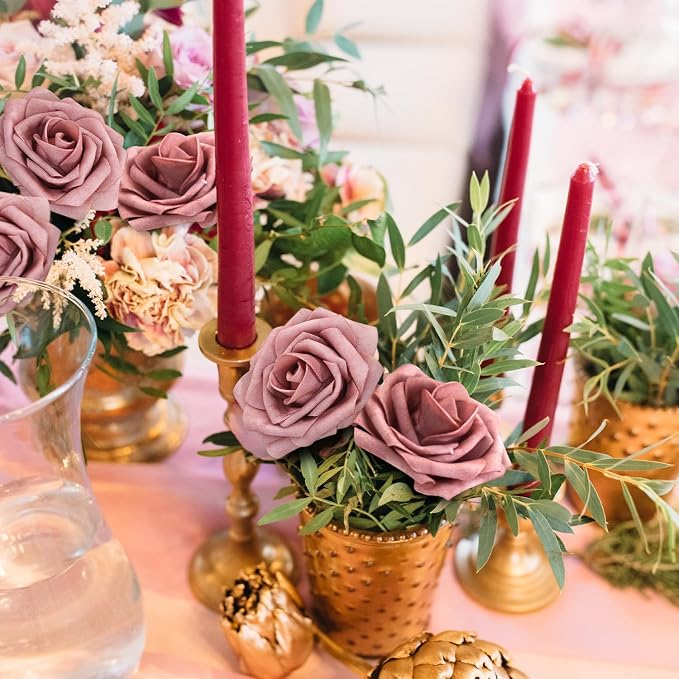 Artificial Flowers Foam Fake Roses 25pcs Dusty Rose Faux Roses - Image 7