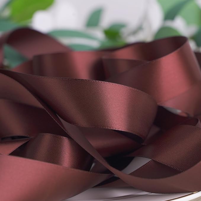 HUIHUANG Burgundy Satin Ribbon 1 inch x 50 Yards Dark Burgundy Double-Faced - Image 3